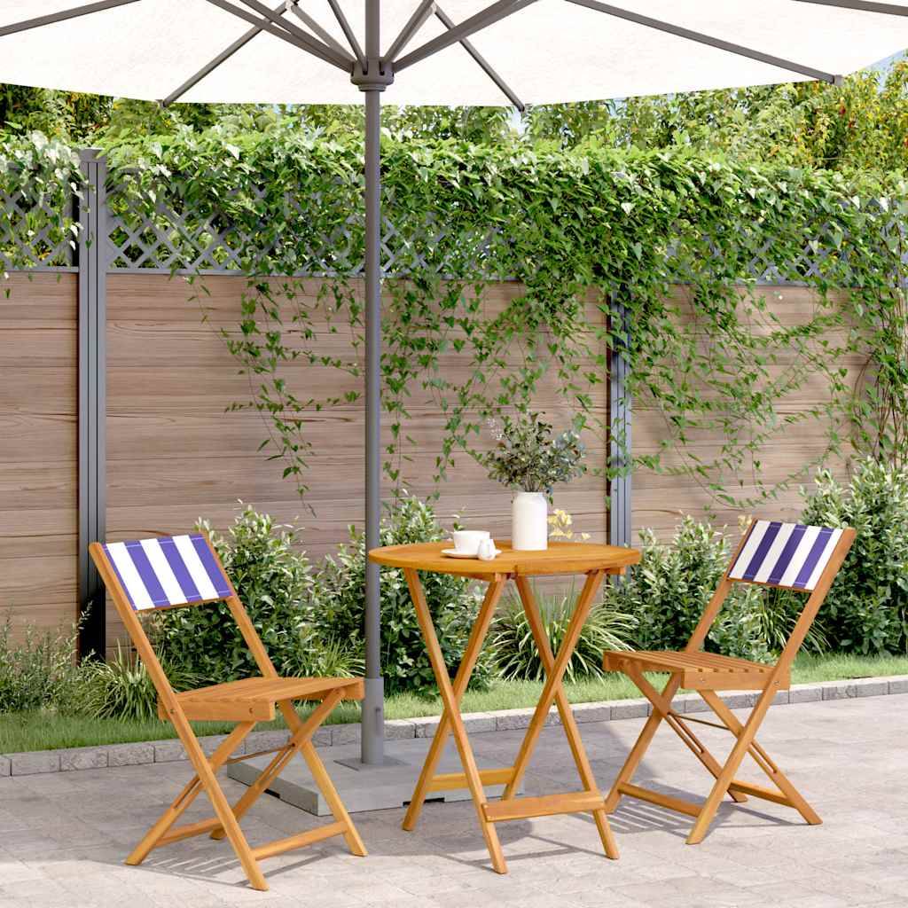 Maison Chic - Ensemble de bistro 3 pcs | Mobilier d'extérieur bleu et blanc tissu et bois massif Maison Chic - Image 2