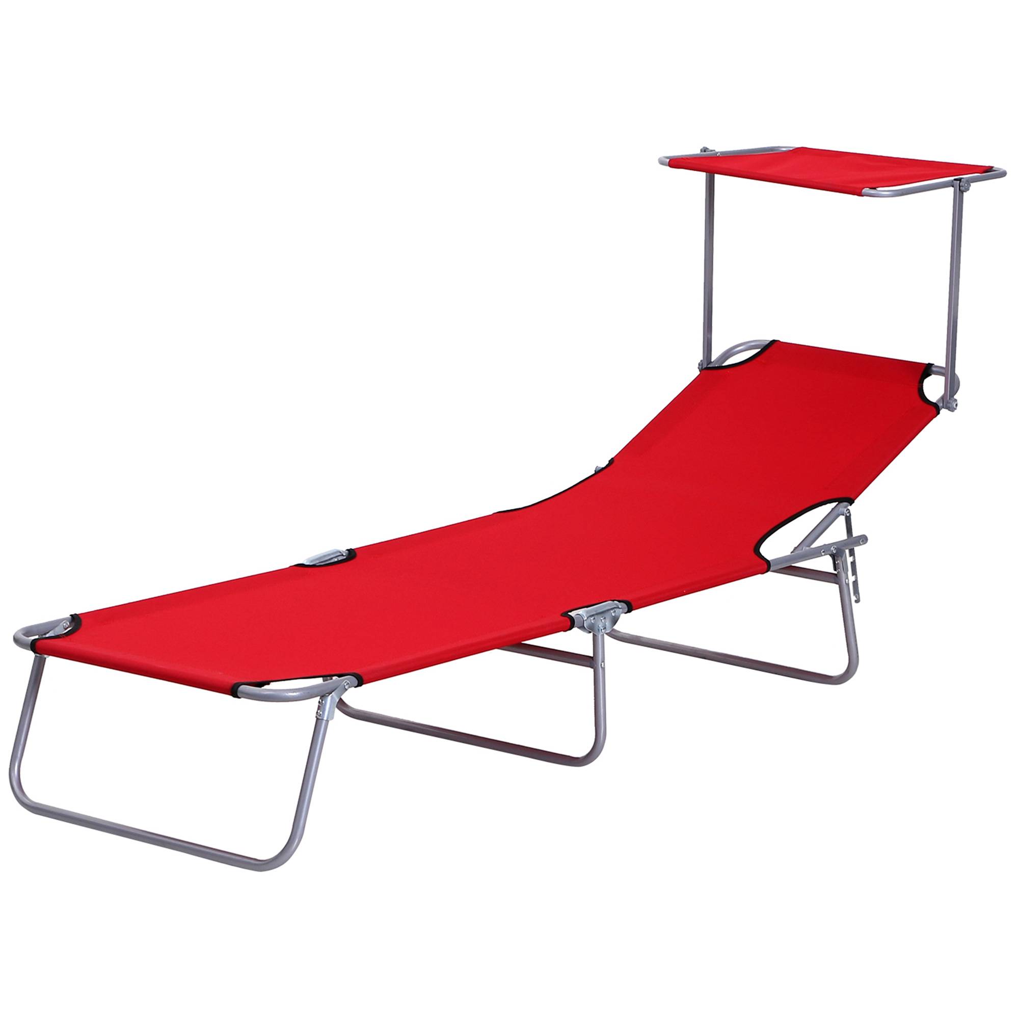 "Transat pliant grand confort, dossier multi-positions, pare-soleil réglable, 187x58x36 cm, rouge" - Image 2