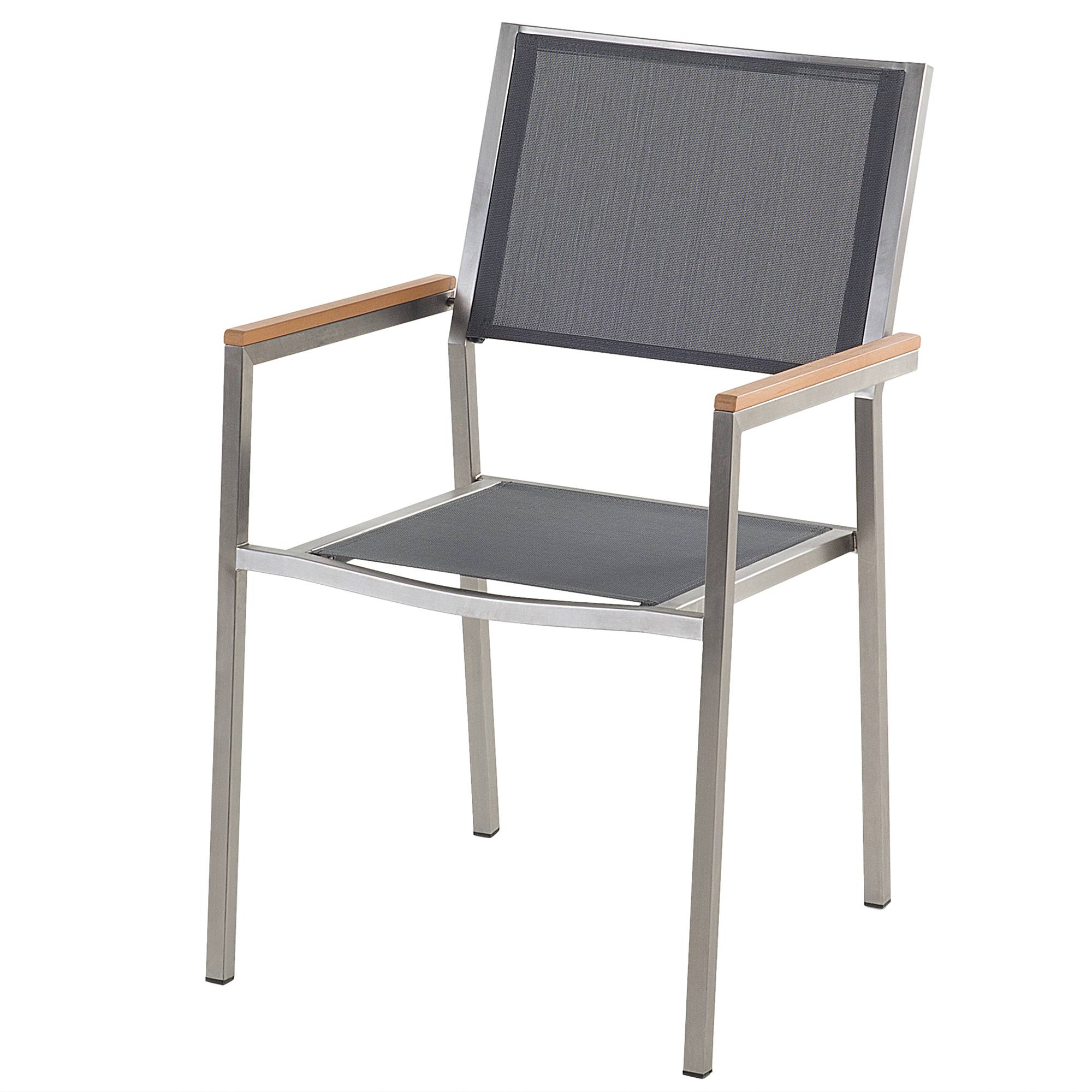 Lot 2 Chaises de Jardin en Acier Inox et Textile Gris Design Moderne Élégant et Tendance pour Terrasse ou Balcon - Image 4