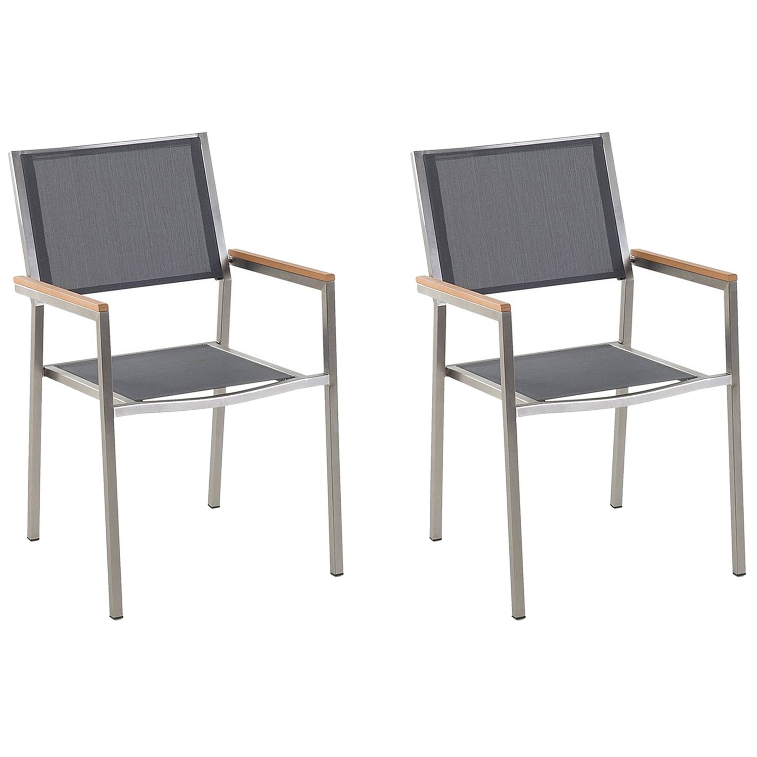Lot 2 Chaises de Jardin en Acier Inox et Textile Gris Design Moderne Élégant et Tendance pour Terrasse ou Balcon - Image 1