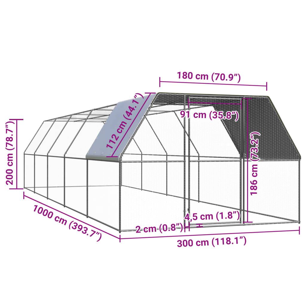 Poulailler Volière Extérieur Acier Galvanisé pour Jardin Sécurisé 3x10x2m – ComfortXL Outdoor Living - Image 5
