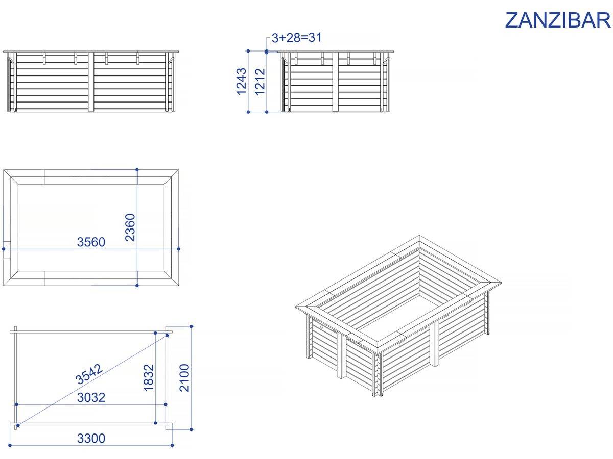 Piscine Bois Rectangle " Zanzibar "- 3,50 X 2,30 X 1,24 M -habitat Et Jardin - Image 4