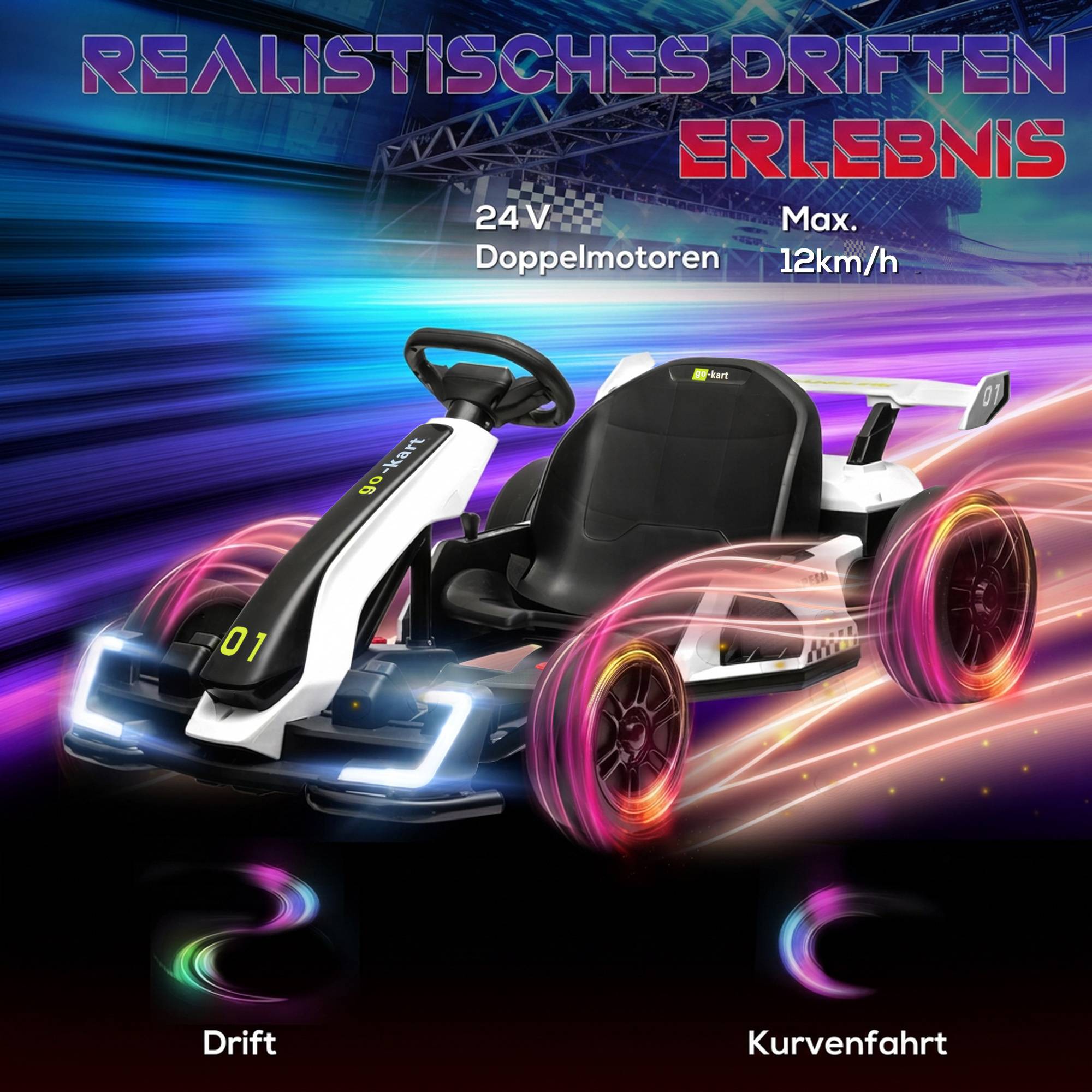 Kart électrique enfant 24V, drift, 6-12 ans, blanc - Image 6