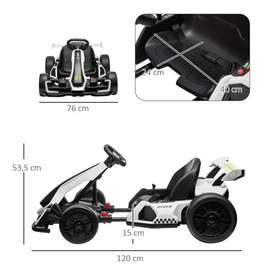 Kart électrique enfant 24V, drift, 6-12 ans, blanc - Image 5