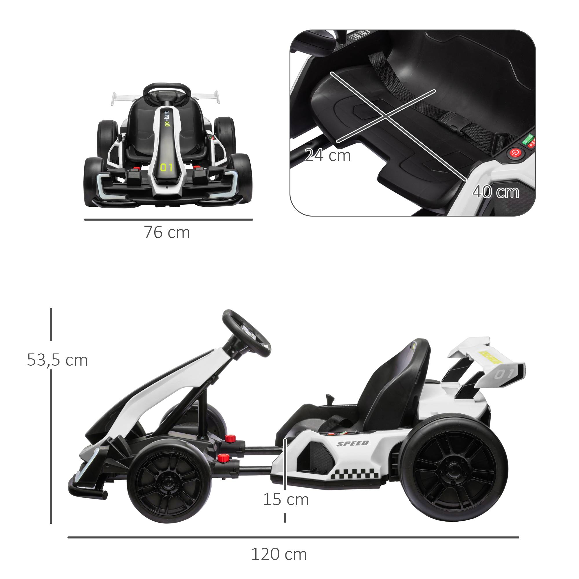 Kart électrique enfant 24V, drift, 6-12 ans, blanc - Image 5