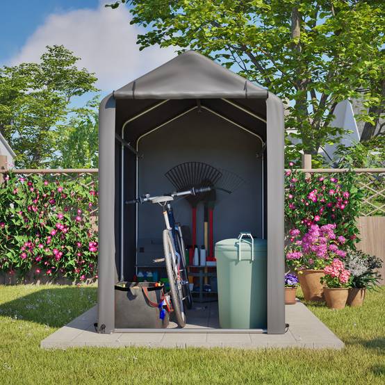 Carport abri vélo compact 187×100×160 cm, bâche PE étanche anti-UV, acier galvanisé gris - Image 3