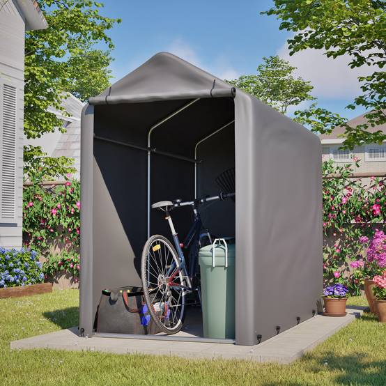 Carport abri vélo compact 187×100×160 cm, bâche PE étanche anti-UV, acier galvanisé gris - Image 1