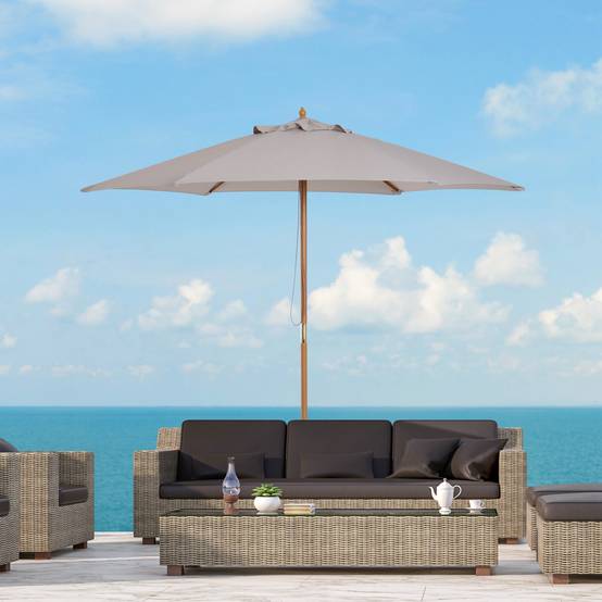 Parasol droit parasol de jardin rond grande taille de jardin Ø 2,5 x 2,3m bois de bambou gris fr180 - Image 4