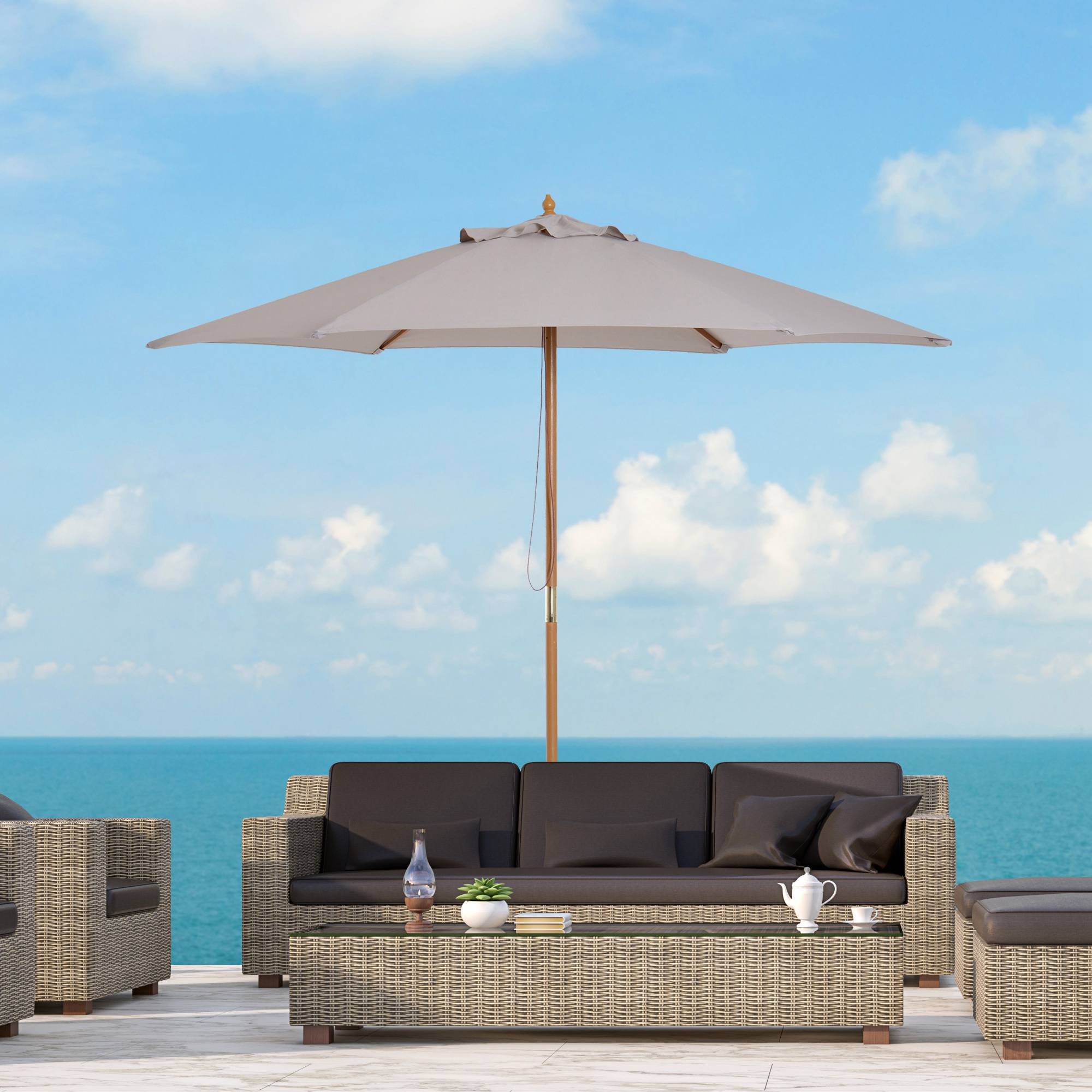 Parasol droit parasol de jardin rond grande taille de jardin Ø 2,5 x 2,3m bois de bambou gris fr180 - Image 4