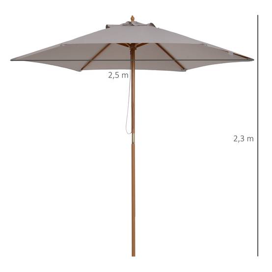 Parasol droit parasol de jardin rond grande taille de jardin Ø 2,5 x 2,3m bois de bambou gris fr180 - Image 5