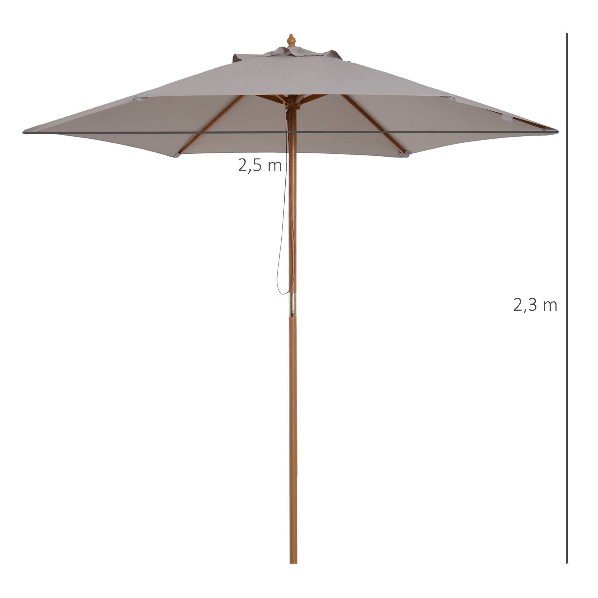 Parasol droit parasol de jardin rond grande taille de jardin Ø 2,5 x 2,3m bois de bambou gris fr180 - Image 5