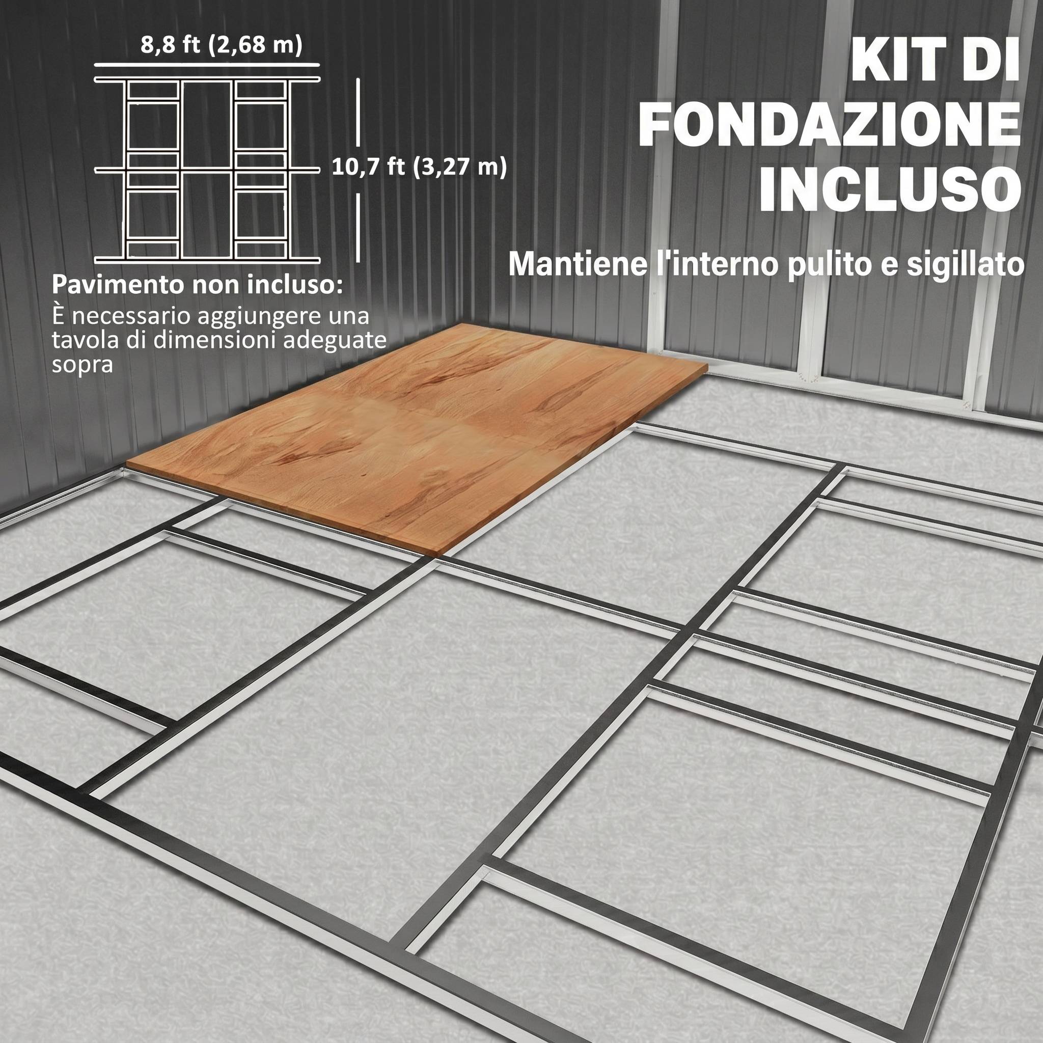 Abri de jardin galvanisé pour rangement outils extérieur avec portes 340x386 cm gris clair - ComfortXL Outdoor Living - Image 8
