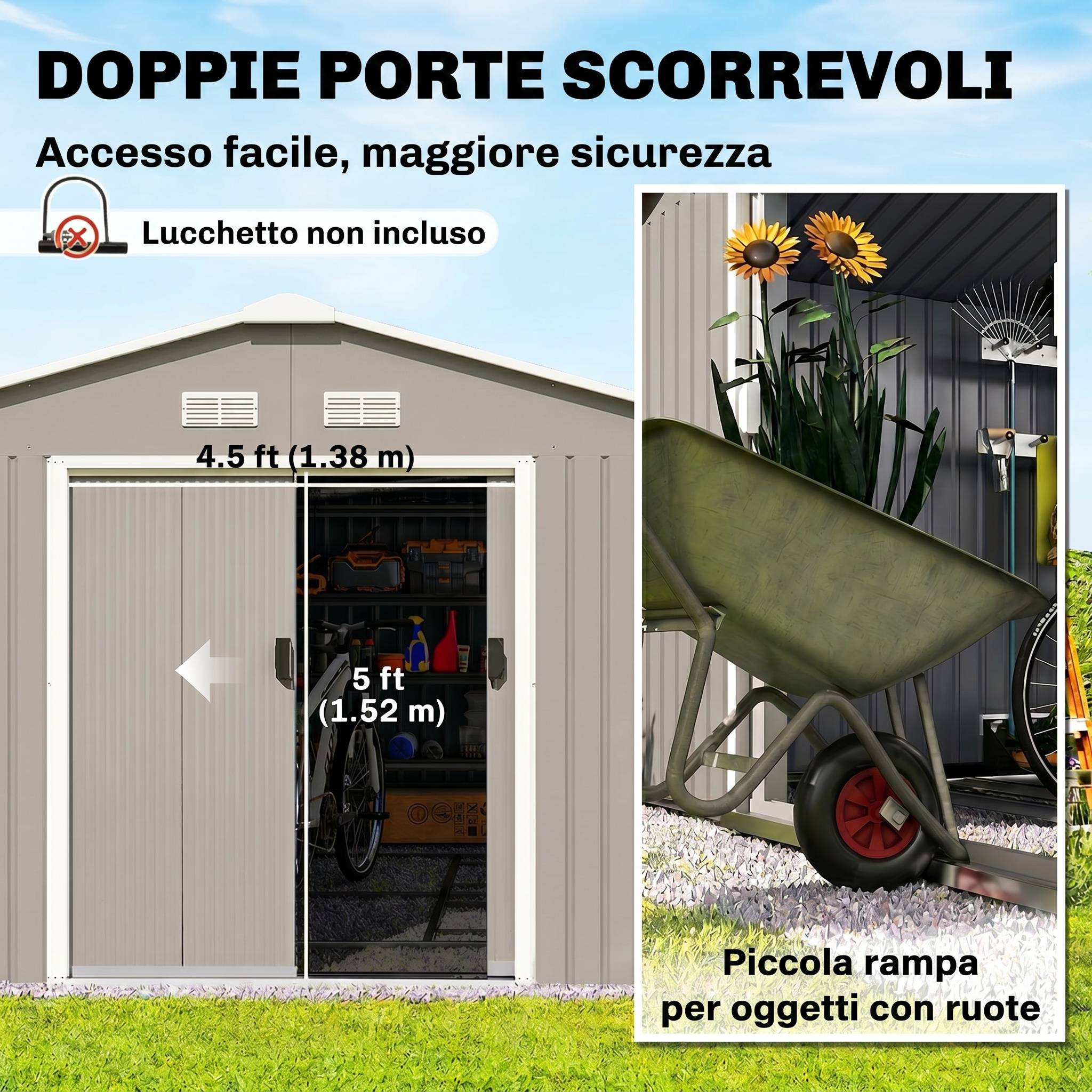 Abri de jardin galvanisé pour rangement outils extérieur avec portes 340x386 cm gris clair - ComfortXL Outdoor Living - Image 7