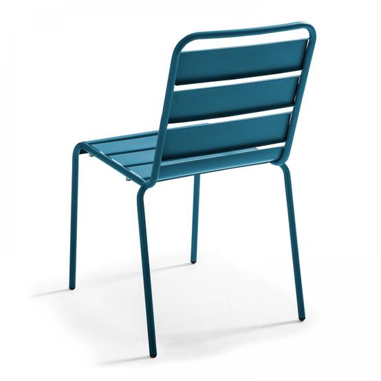 Oviala - Salon de jardin 2 bancs et 4 chaises en acier bleu pacific Palavas - Oviala - Image 5