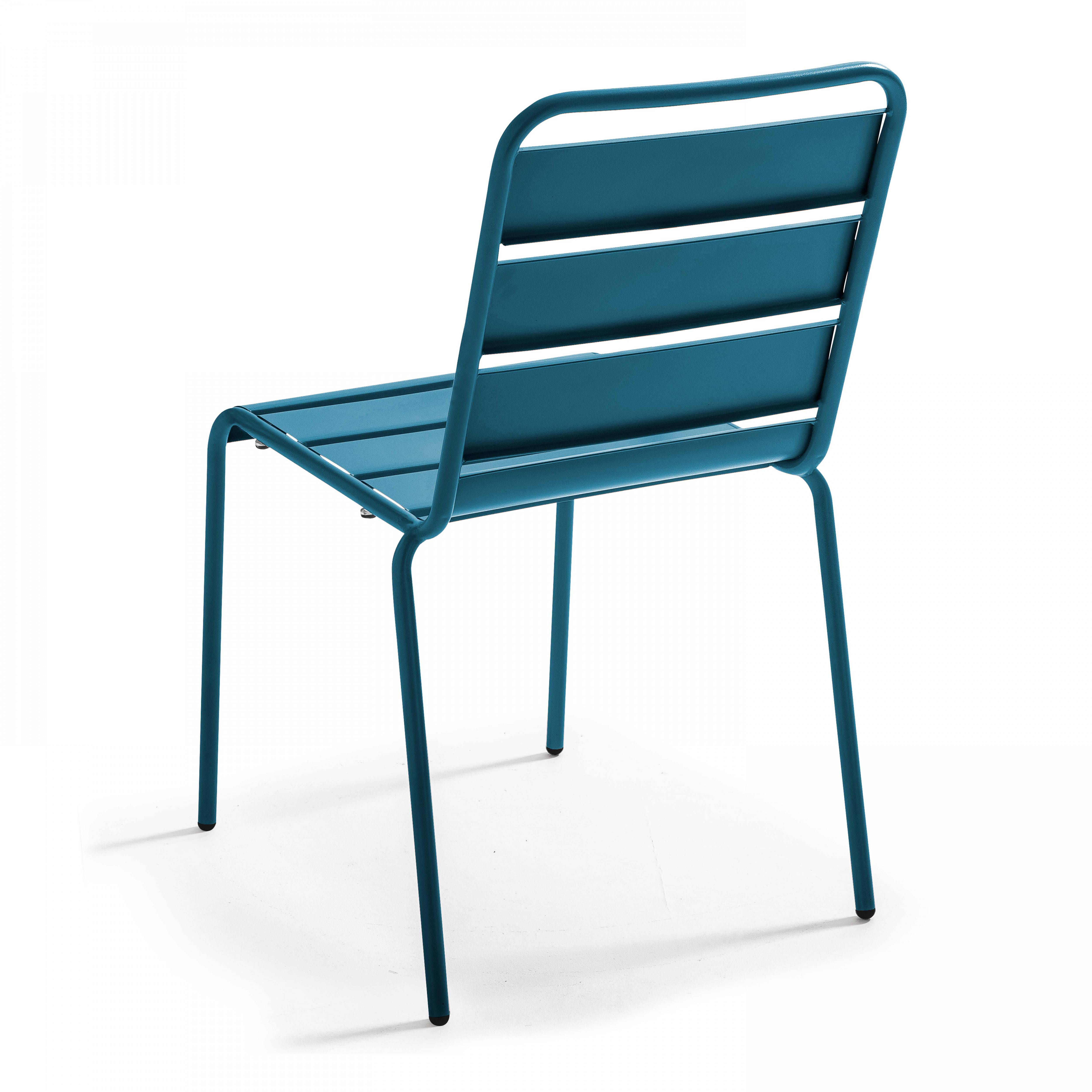 Oviala - Salon de jardin 2 bancs et 4 chaises en acier bleu pacific Palavas - Oviala - Image 5