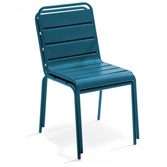 Oviala - Salon de jardin 2 bancs et 4 chaises en acier bleu pacific Palavas - Oviala - Image 6