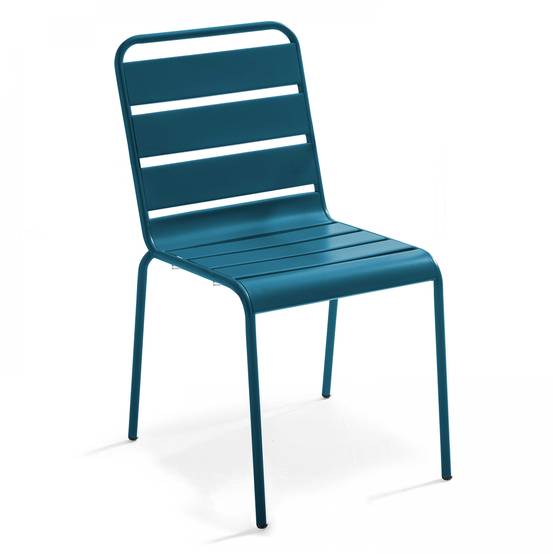 Oviala - Salon de jardin 2 bancs et 4 chaises en acier bleu pacific Palavas - Oviala - Image 4