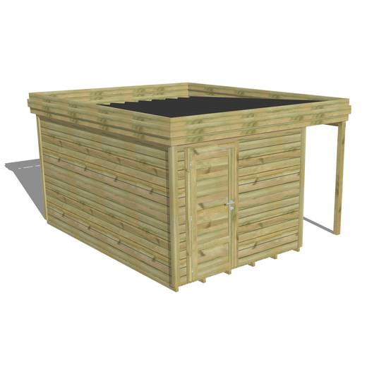 ABRI DE JARDIN bois autoclave 27mm - 3,64x4,34m / 16m2 - Bac acier - Plancher bois - Image 1