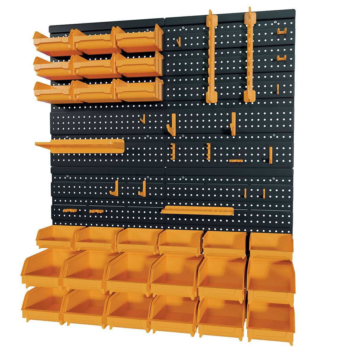 Panneau porte Outils 66 x 78 x 1.7cm 4 panneaux perforés 15 petits - 12 grands bacs 38 Crochets Etagère murale - Image 2
