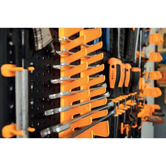 Panneau porte Outils 66 x 78 x 1.7cm 4 panneaux perforés 15 petits - 12 grands bacs 38 Crochets Etagère murale - Image 4