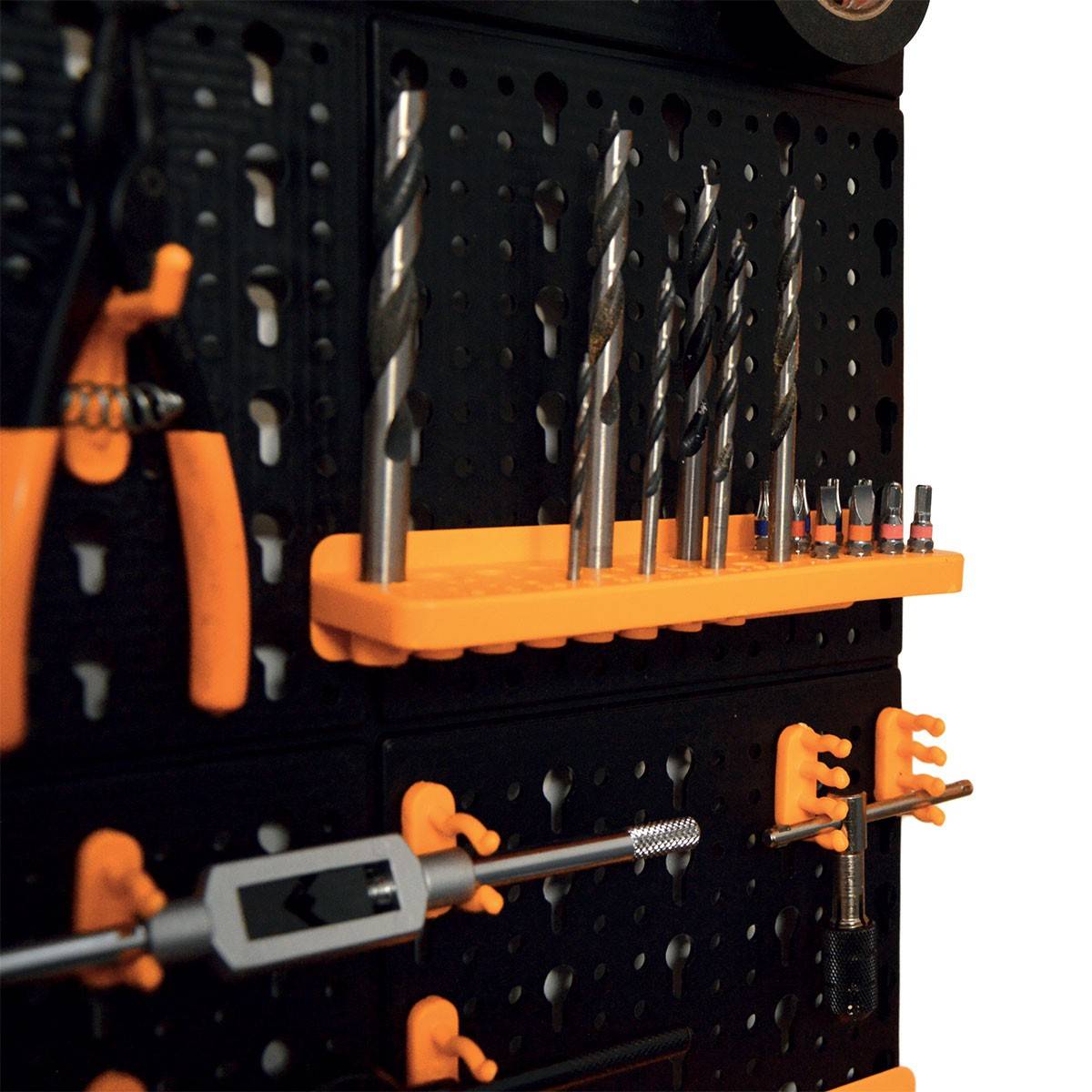 Panneau porte Outils 66 x 78 x 1.7cm 4 panneaux perforés 15 petits - 12 grands bacs 38 Crochets Etagère murale - Image 3