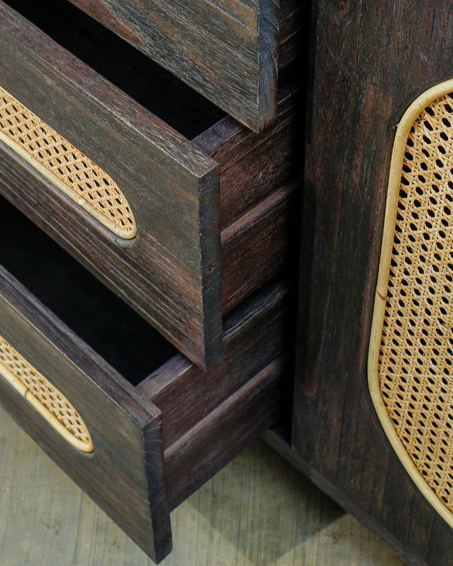 Sanaa - Commode noire 3 tiroirs en mindy massif et cannage - UNIQKA - Image 3