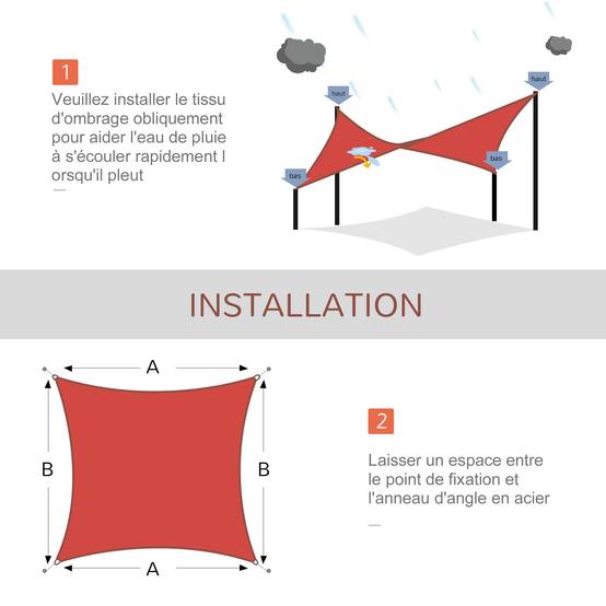 Voile d'ombrage rectangulaire PEHD pour terrasse protection anti-UV 4x6m brique - ComfortXL Outdoor Living - Image 9