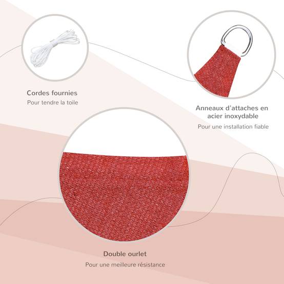 Voile d'ombrage rectangulaire PEHD pour terrasse protection anti-UV 4x6m brique - ComfortXL Outdoor Living - Image 7