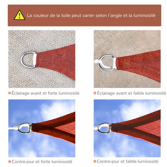 Voile d'ombrage rectangulaire PEHD pour terrasse protection anti-UV 4x6m brique - ComfortXL Outdoor Living - Image 8