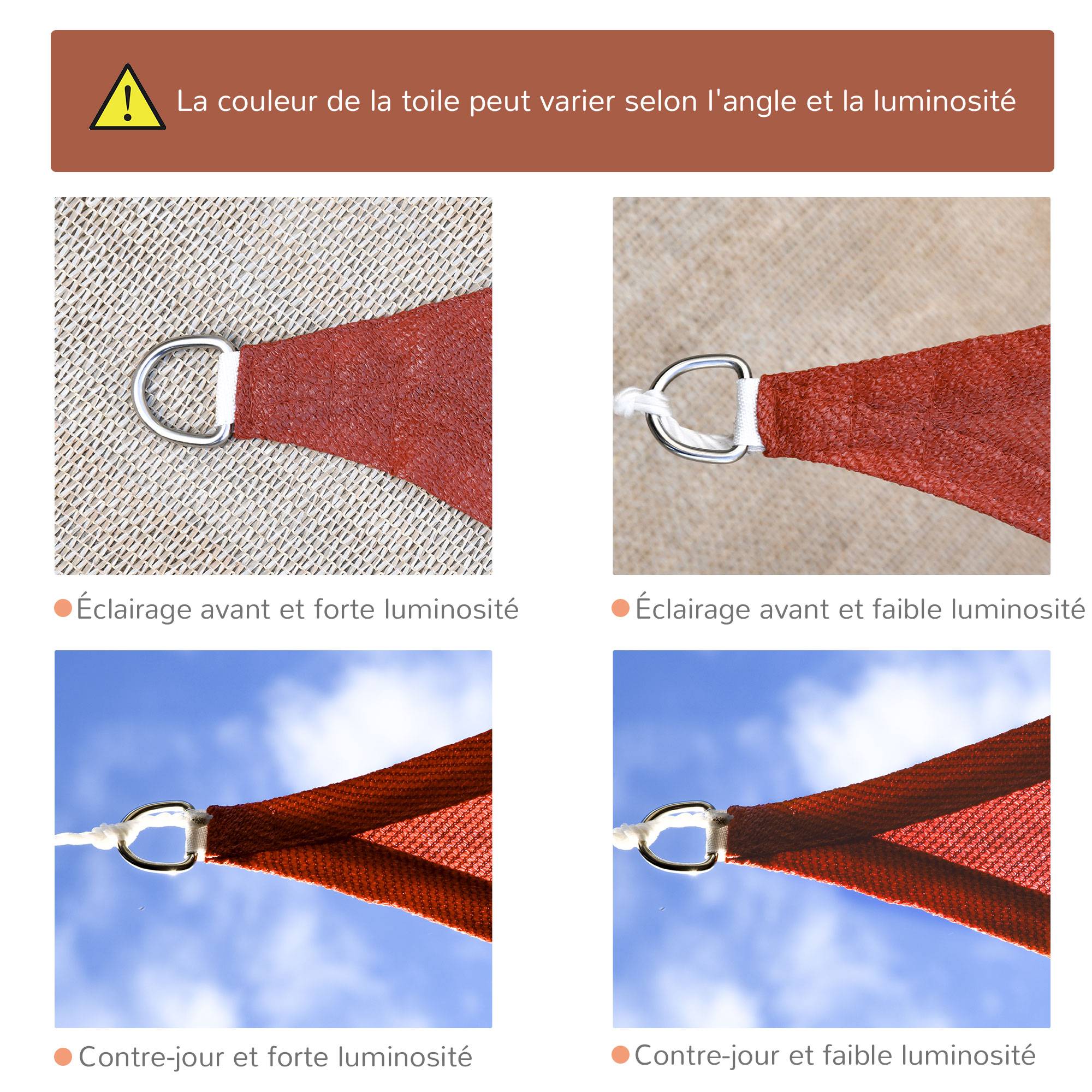 Voile d'ombrage rectangulaire PEHD pour terrasse protection anti-UV 4x6m brique - ComfortXL Outdoor Living - Image 8