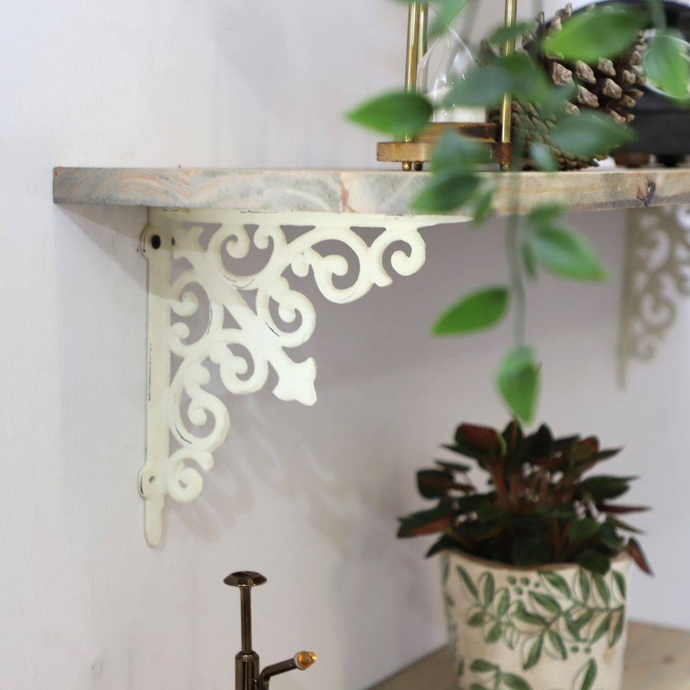 Equerre fixation étagère vintage ancienne fonte blanche 20 x 20 cm Chemin de campagne - Image 2