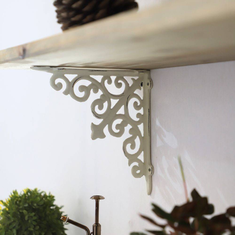 Equerre fixation étagère vintage ancienne fonte blanche 20 x 20 cm Chemin de campagne - Image 5