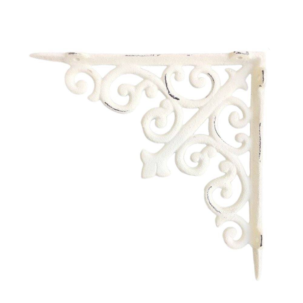 Equerre fixation étagère vintage ancienne fonte blanche 20 x 20 cm Chemin de campagne - Image 1