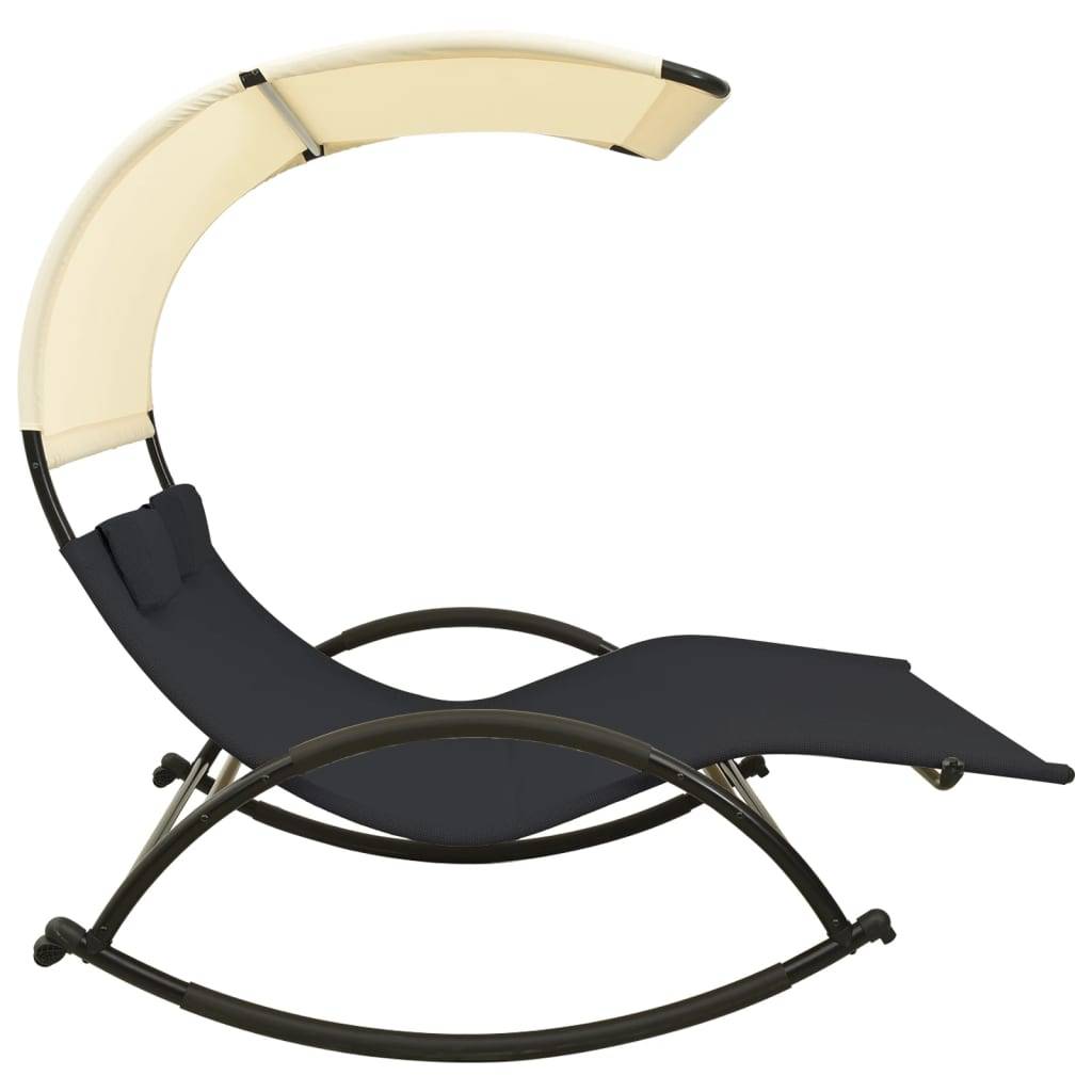 Helloshop26 - Transat chaise longue bain de soleil lit de jardin terrasse meuble d'extérieur double avec auvent textilène noir et crème - Image 3