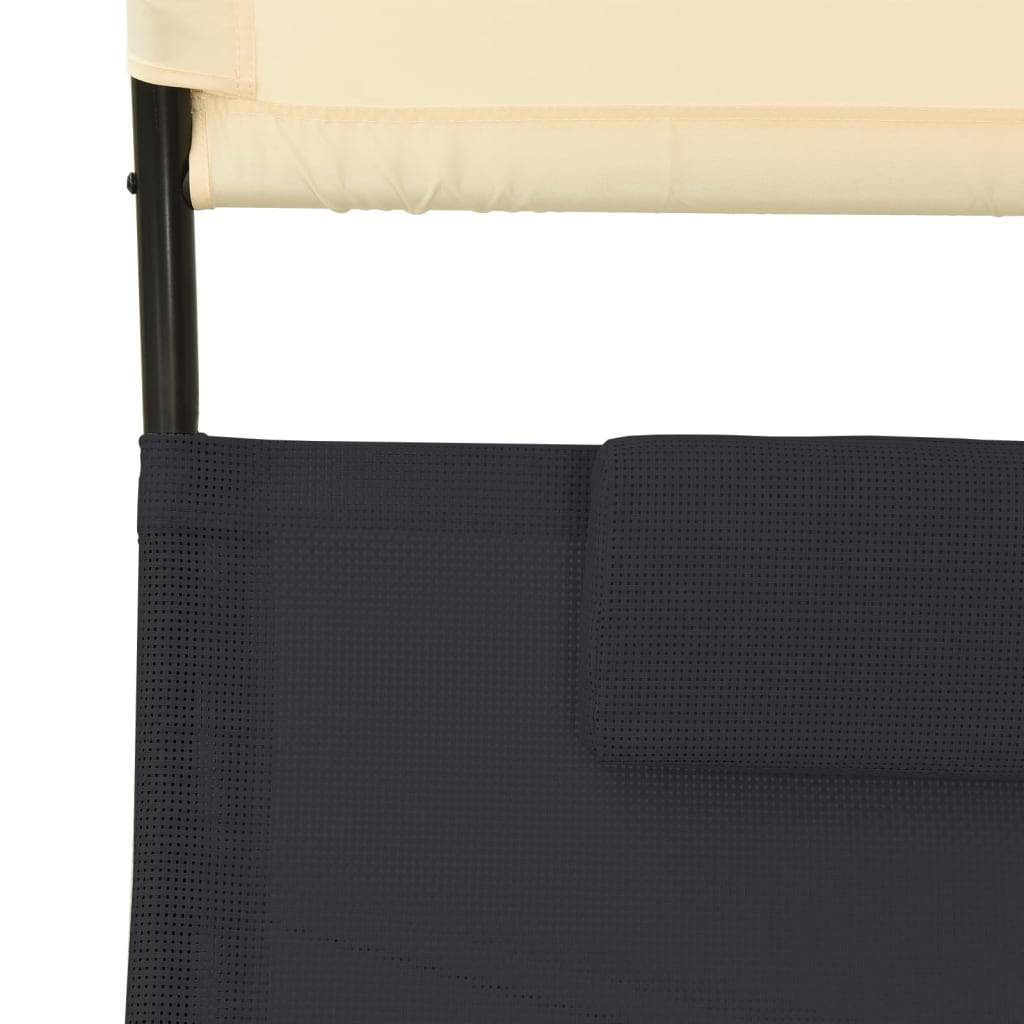 Helloshop26 - Transat chaise longue bain de soleil lit de jardin terrasse meuble d'extérieur double avec auvent textilène noir et crème - Image 6
