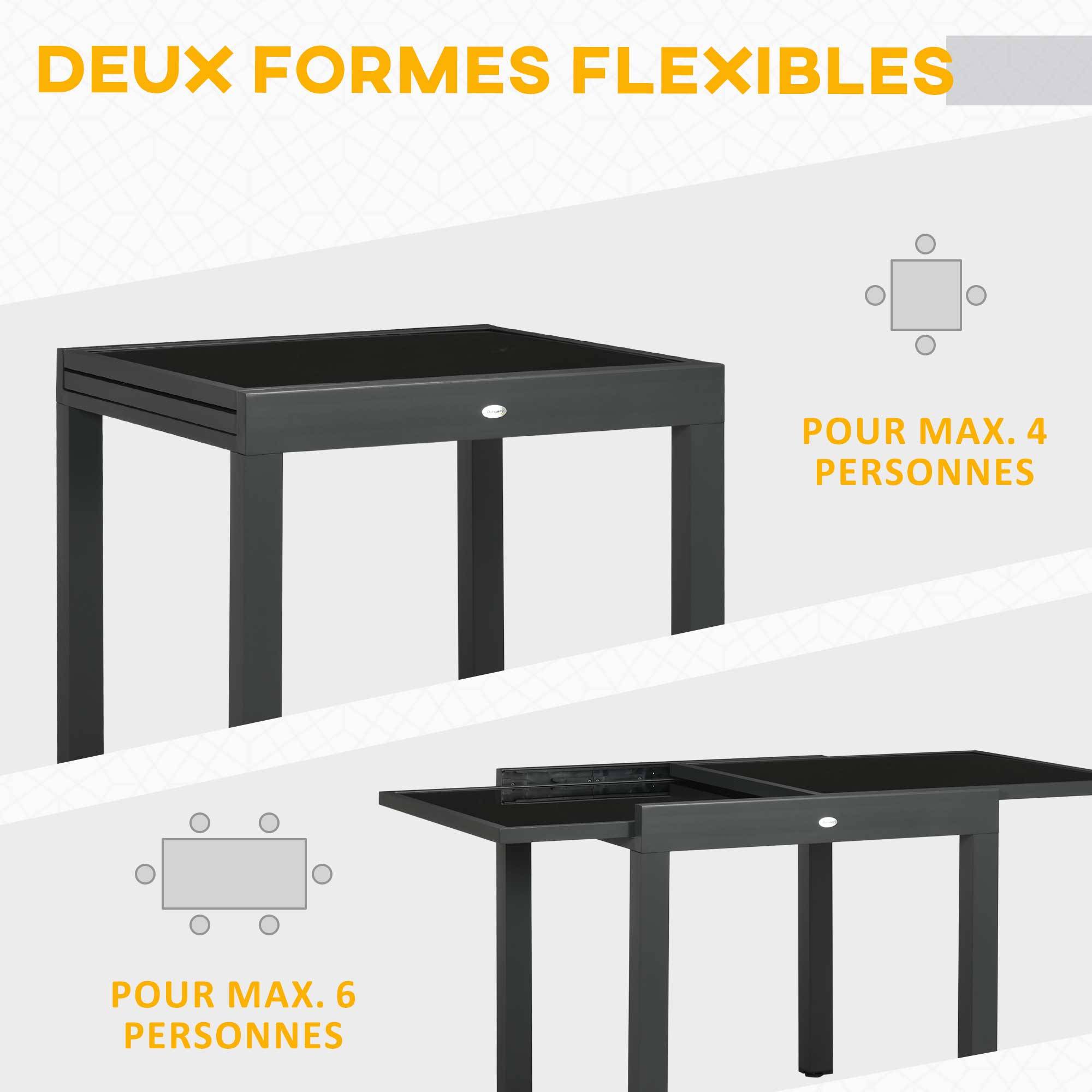 Sans Marque - Table Extensible de Jardin Grande Taille dim. dépliées 160 x 80 x 75 cm Aluminium Gris foncé Plateau Verre trempé Noir - Image 6