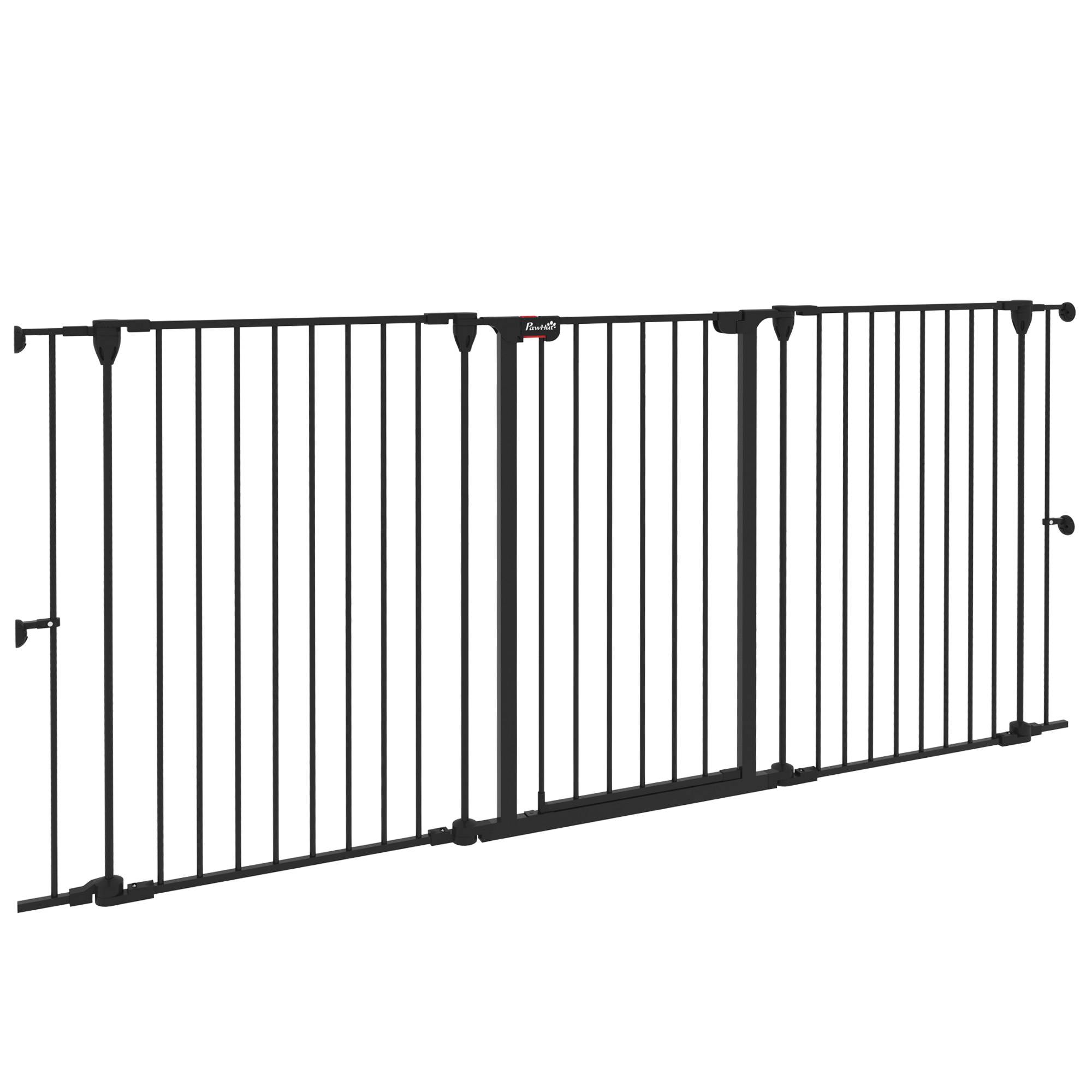 Clôture pour animaux pliable en acier, 3 panneaux, double verrouillage et verrouillage auxiliaire, 206 x 90 cm, noire - Image 1