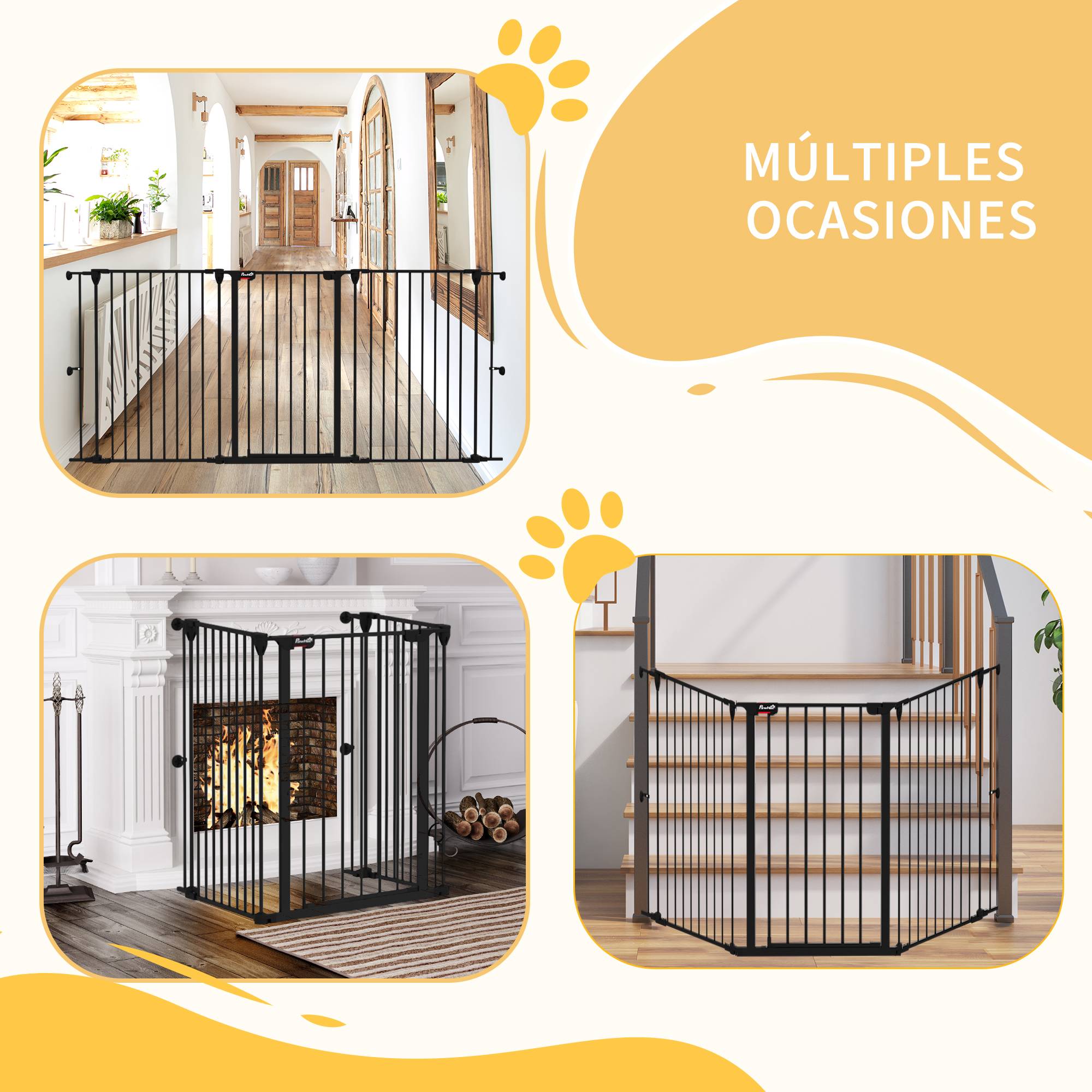 Clôture pour animaux pliable en acier, 3 panneaux, double verrouillage et verrouillage auxiliaire, 206 x 90 cm, noire - Image 5