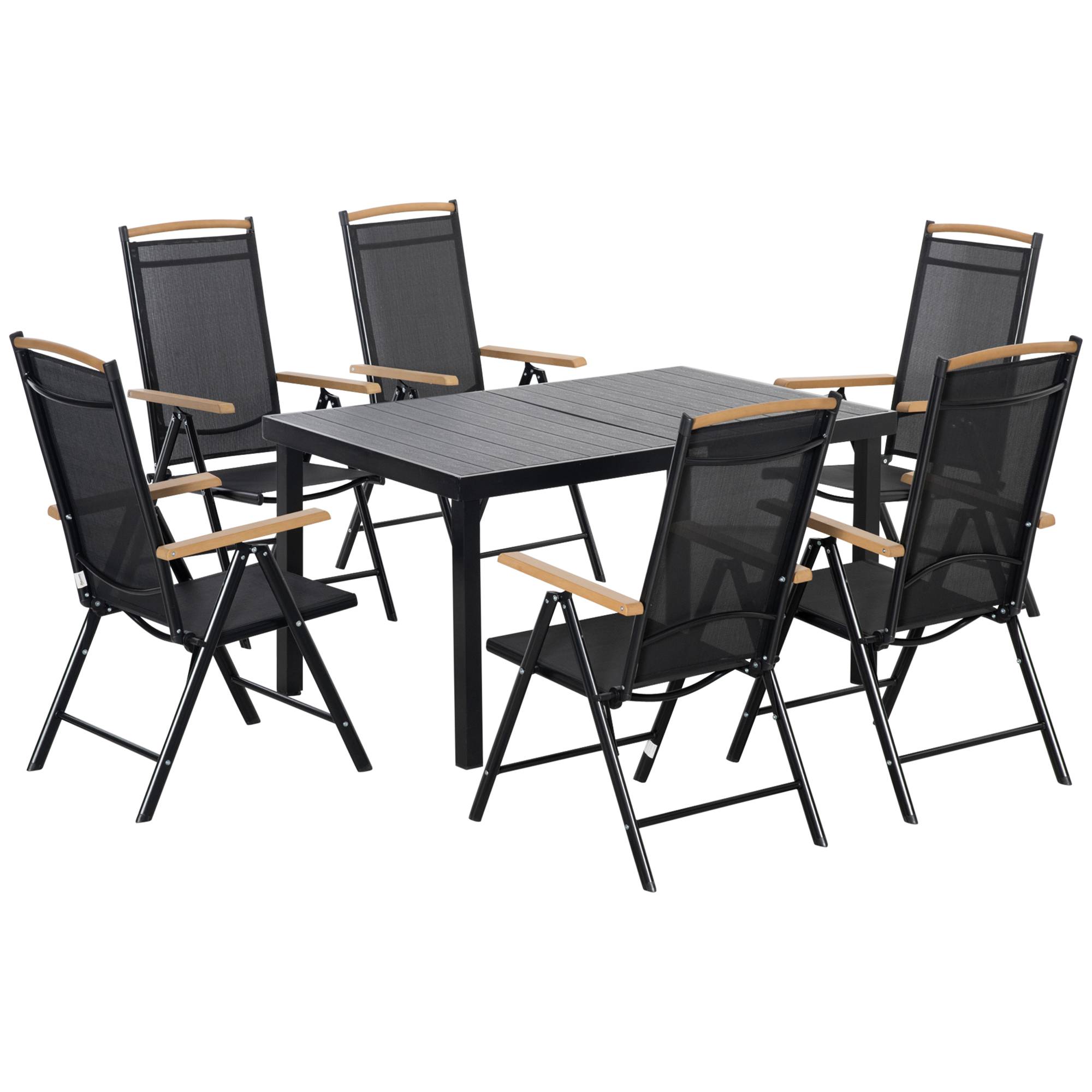 ComfortXL - Salon de jardin aluminium noir table 140 x 90 cm et 6 chaises pliantes réglables pour repas en terrasse - Image 10