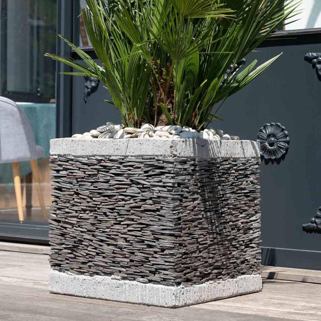 Pot bac jardinière carré ardoise 50cm jardin terrasse pierre naturelle - Image 2