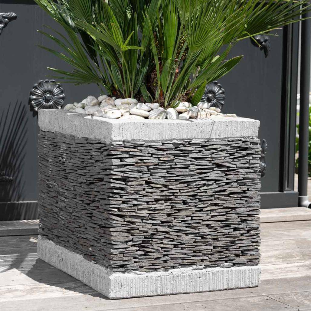 Pot bac jardinière carré ardoise 50cm jardin terrasse pierre naturelle - Image 8