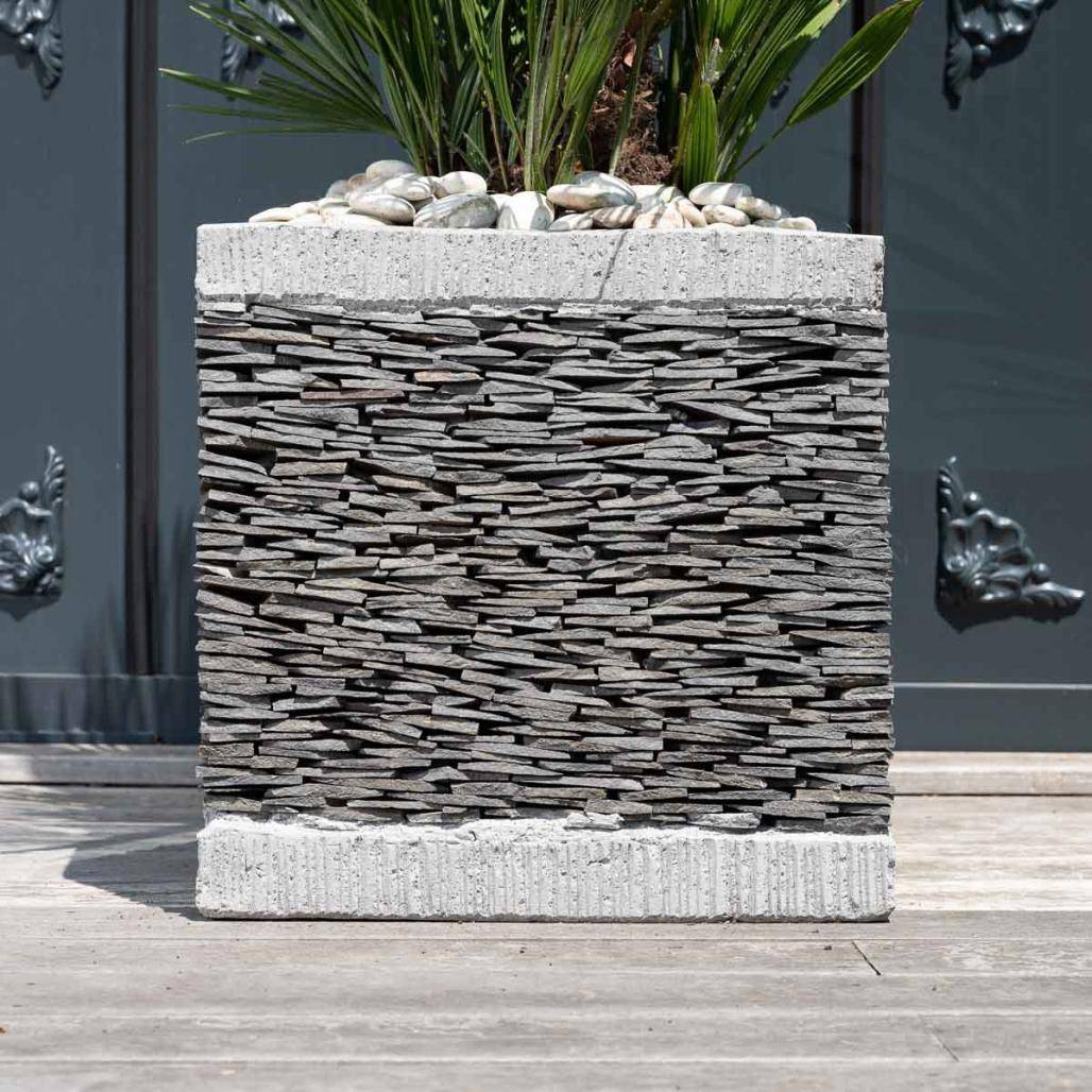 Pot bac jardinière carré ardoise 50cm jardin terrasse pierre naturelle - Image 5