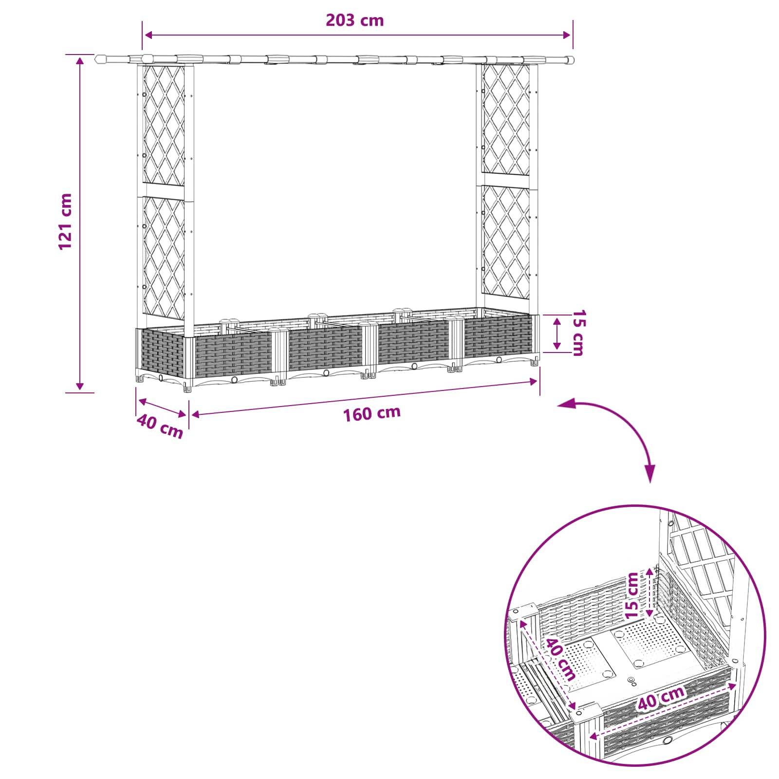 ComfortXL - Jardinière surélevée polypropylène grand format avec treillis et toit plat Noir - ComfortXL Outdoor Living - Image 8