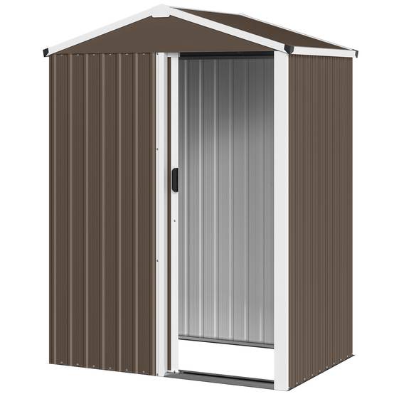 Abri de jardin extérieur 1,1 m² (136 x 87 x 179 cm) avec porte coulissante, toit en pente et finition marron. - Image 2