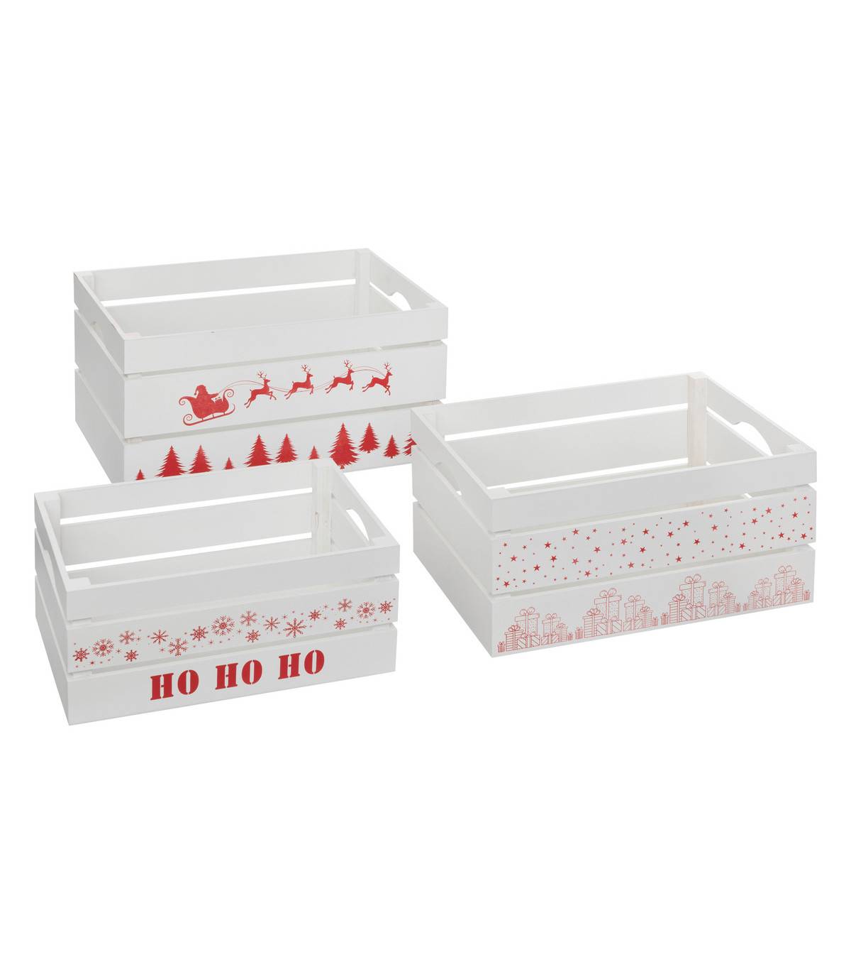 Fééric Lights & Christmas - Déco de Noël Lot de 3 Cagettes Blanches en bois imprimé Noël - Image 1
