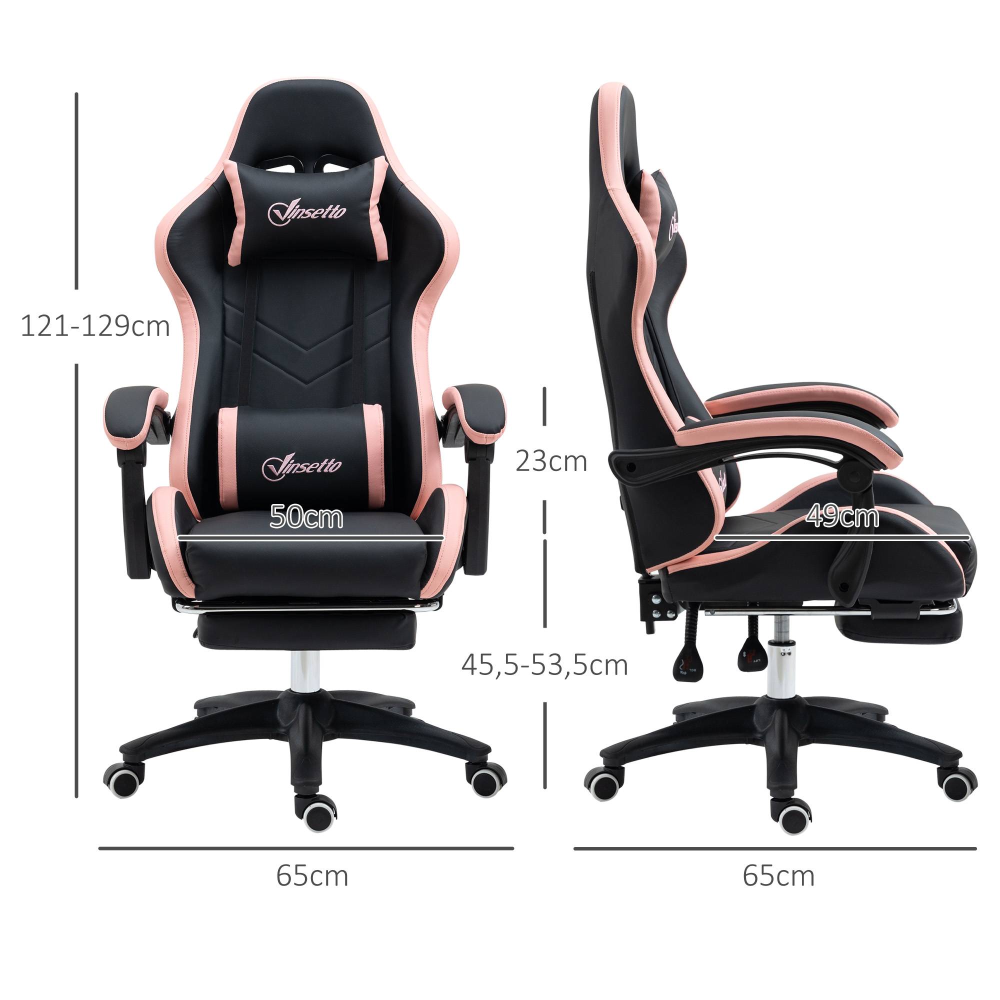 Sans Marque - Chaise gaming fauteuil gaming ergonomique avec dossier inclinable à 135° et soutien lombaire, 65 x 65 x 121-129 cm rose - Image 5