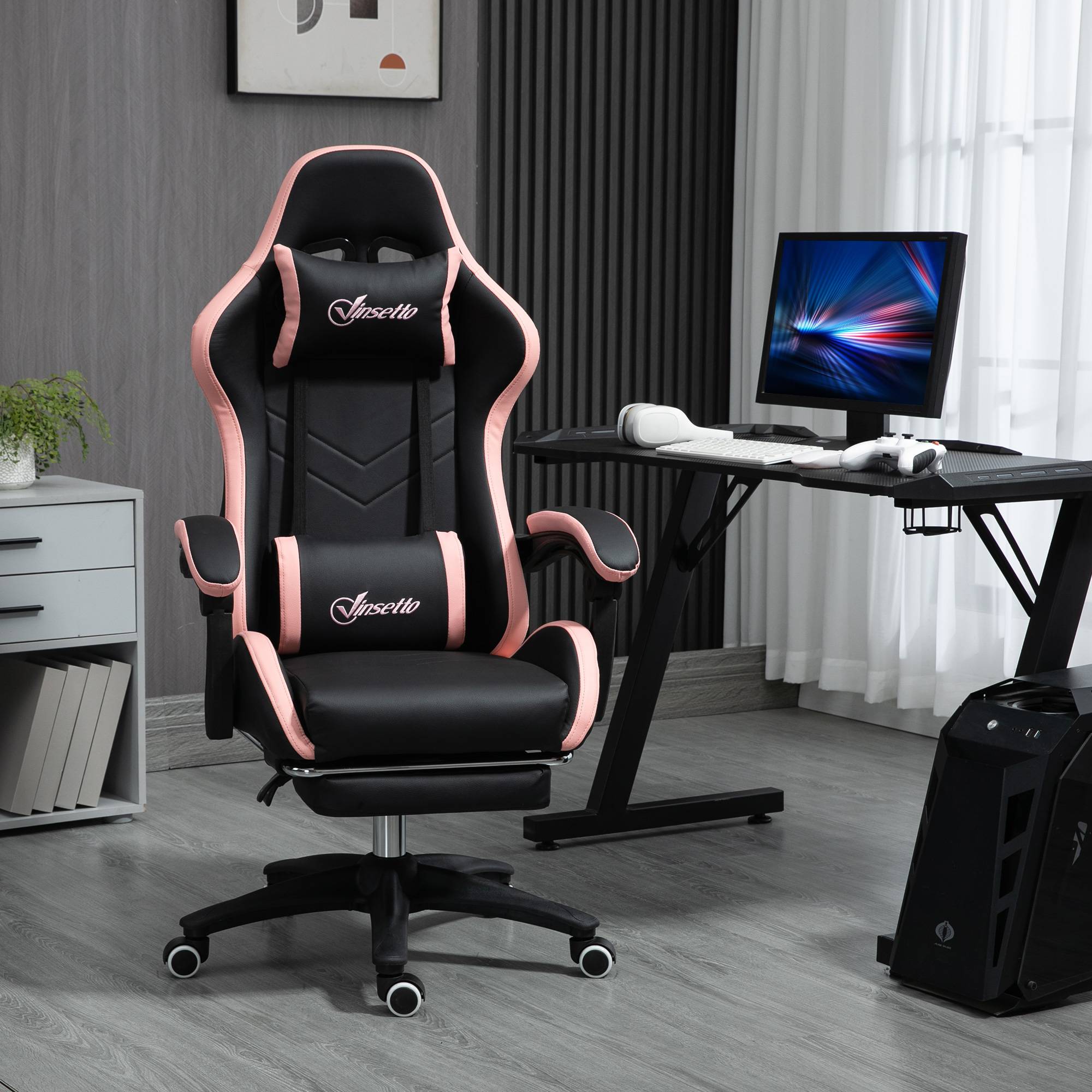 Sans Marque - Chaise gaming fauteuil gaming ergonomique avec dossier inclinable à 135° et soutien lombaire, 65 x 65 x 121-129 cm rose - Image 3