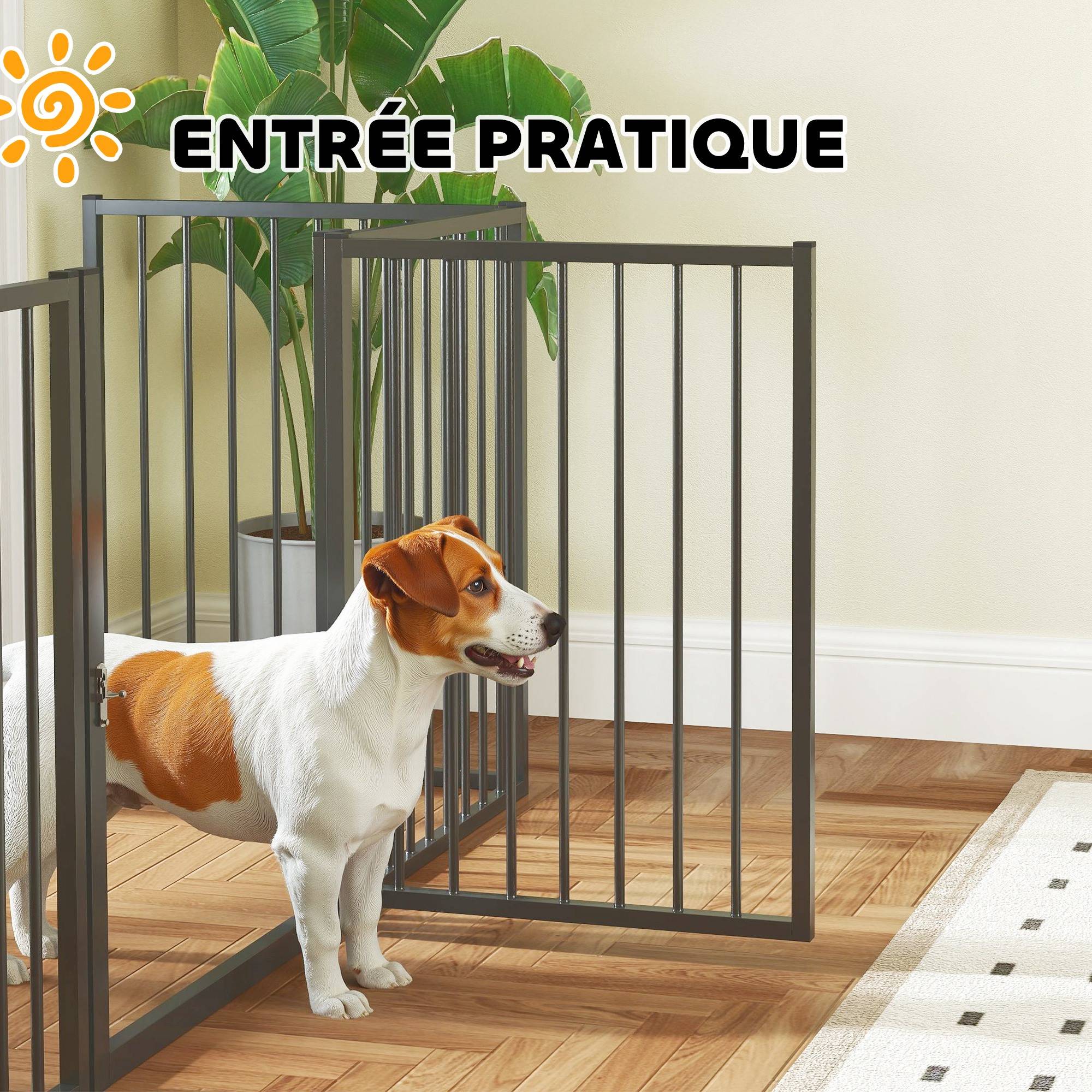 Parc pour chien acier intérieur et extérieur 5 panneaux modulables 180x60x76cm noir - ComfortXL Outdoor Living - Image 10