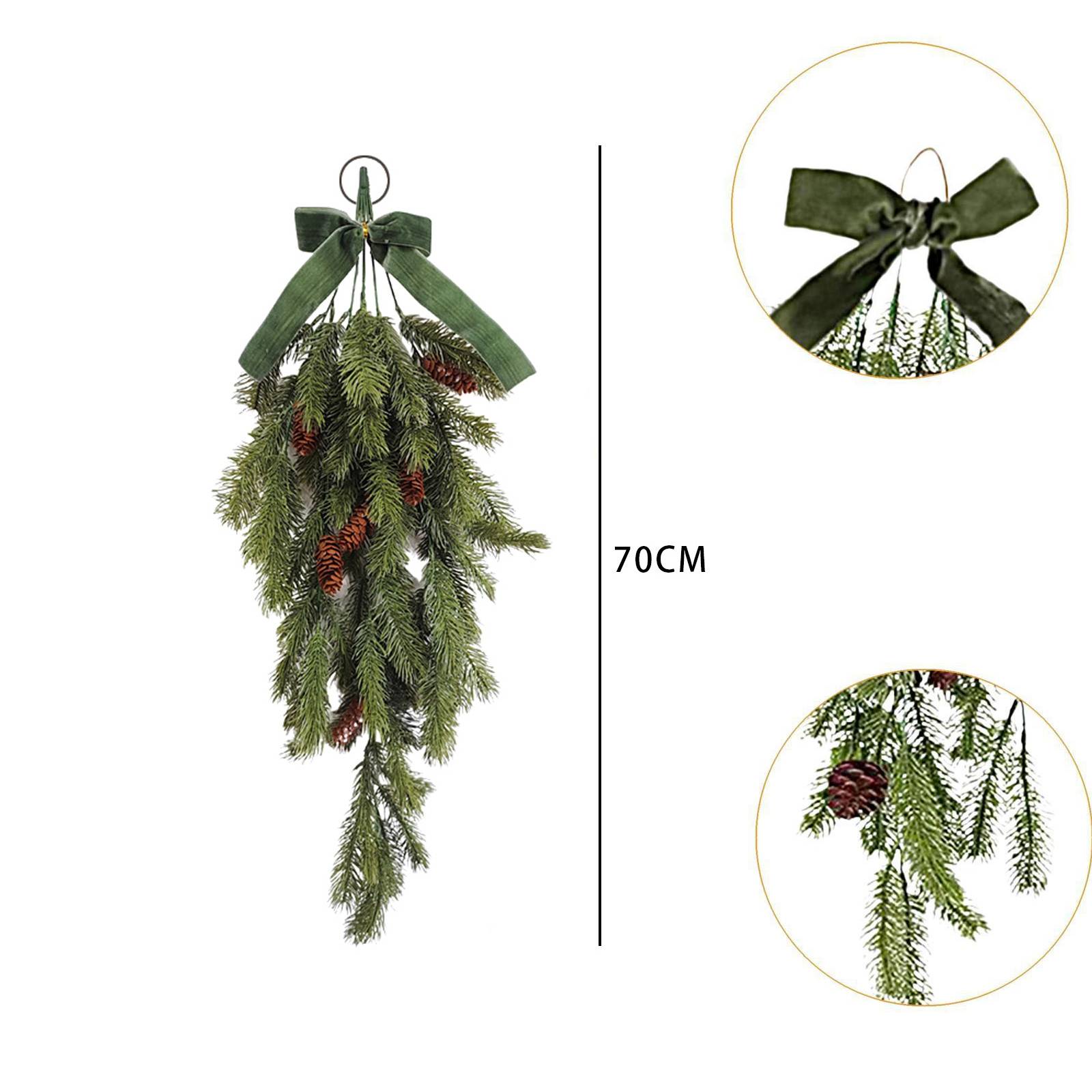 Paquet de 2 guirlandes de larmes de Noël de 70 cm, couronne de Noël artificielle, couronne de Noël suspendue avec nœud,décoration d'escalier de maison - Image 2