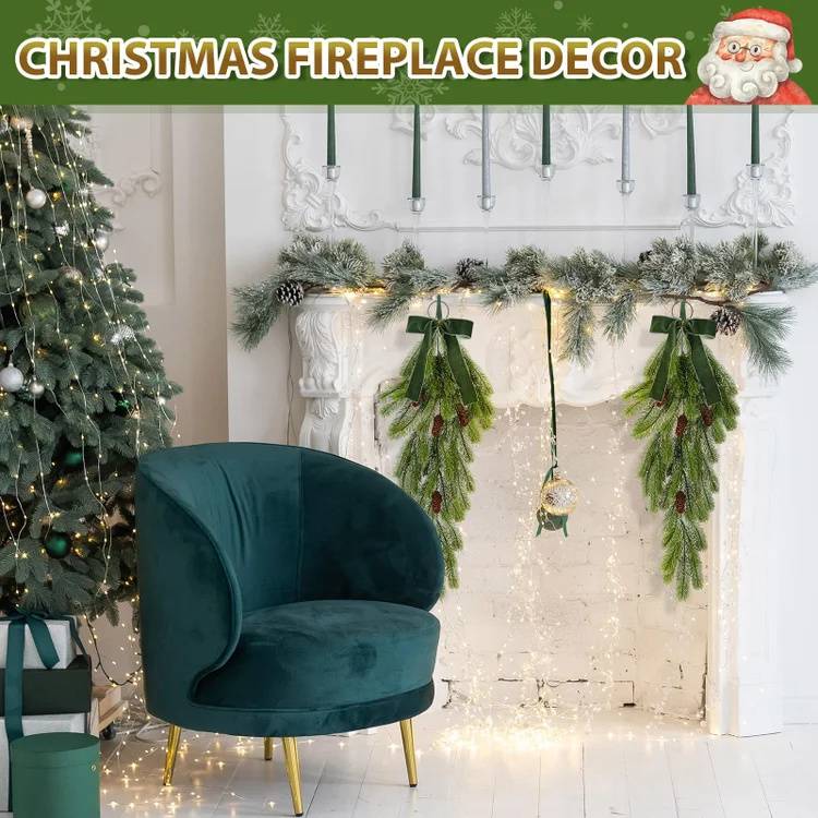 Paquet de 2 guirlandes de larmes de Noël de 70 cm, couronne de Noël artificielle, couronne de Noël suspendue avec nœud,décoration d'escalier de maison - Image 3